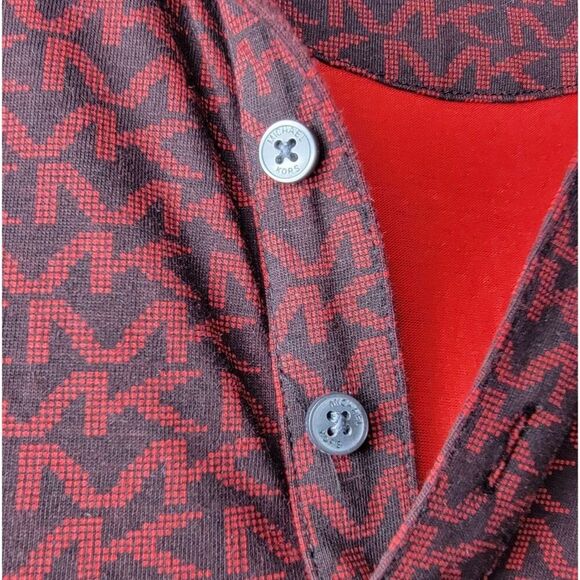Michael Kors Men's Red & Black Signature Logo Monogram Polo Shirt Size Medium - Picture 6 of 9